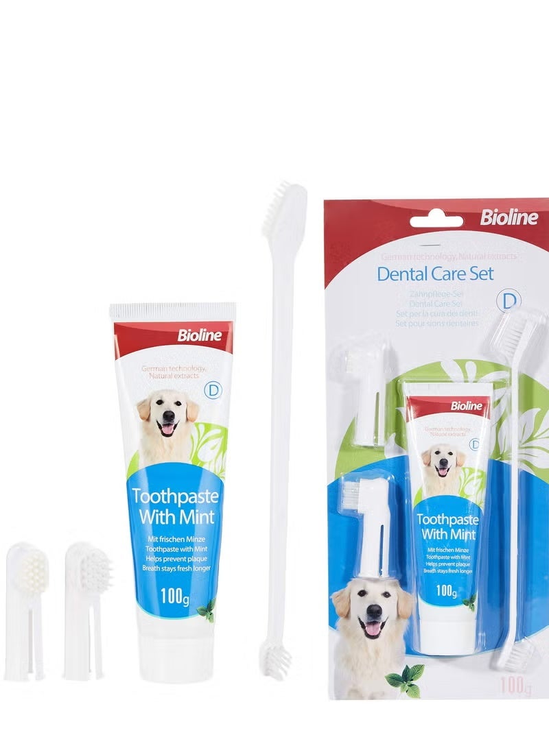 Bioline Dental Care Set Mint Flavor Toothpaste And Toothbrush Pet Oral Teeth Cleaning Set 2X100g - Image 1